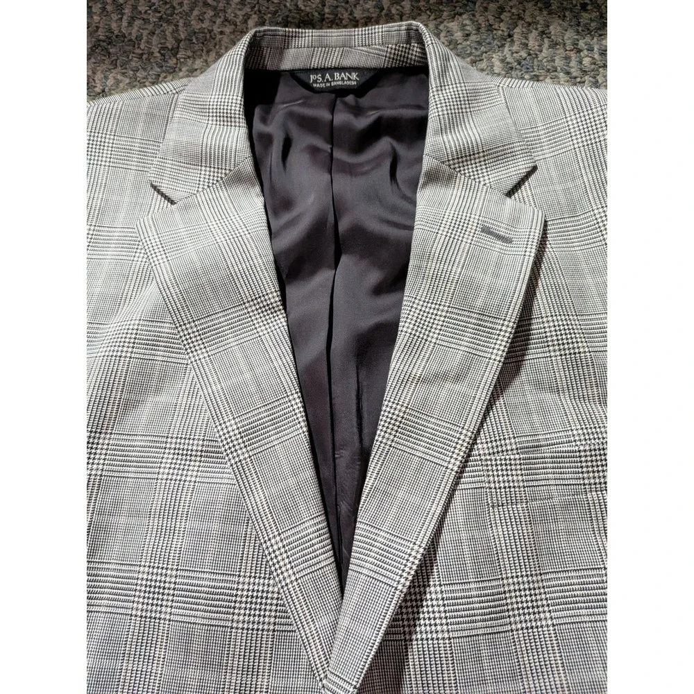 Jos. A. Bank Travelers Collection Mens 46S Grey Glen Plaid 100% Wool Blazer Coat